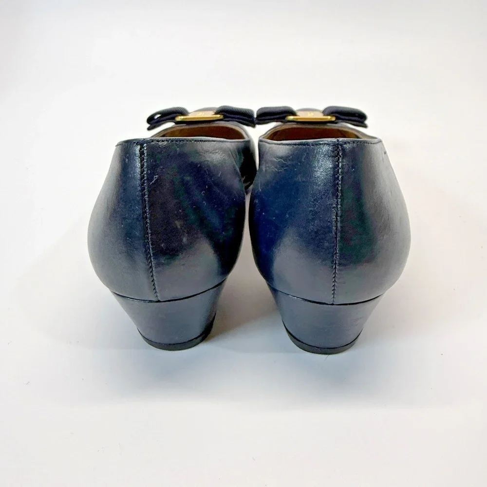 Vintage Salvatore Ferragamo Vara Leather Boutique Lillaz Bow Shoes Navy 5.5 B
